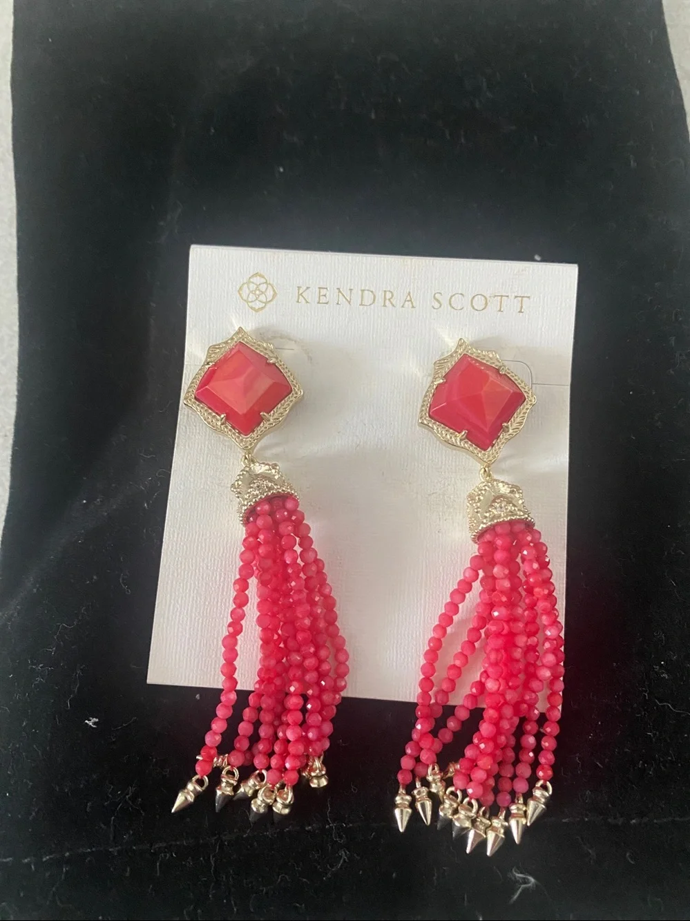 NWOT Kendra Scott MISHA  beaded tassel statement earrings Red Mother of Pearl